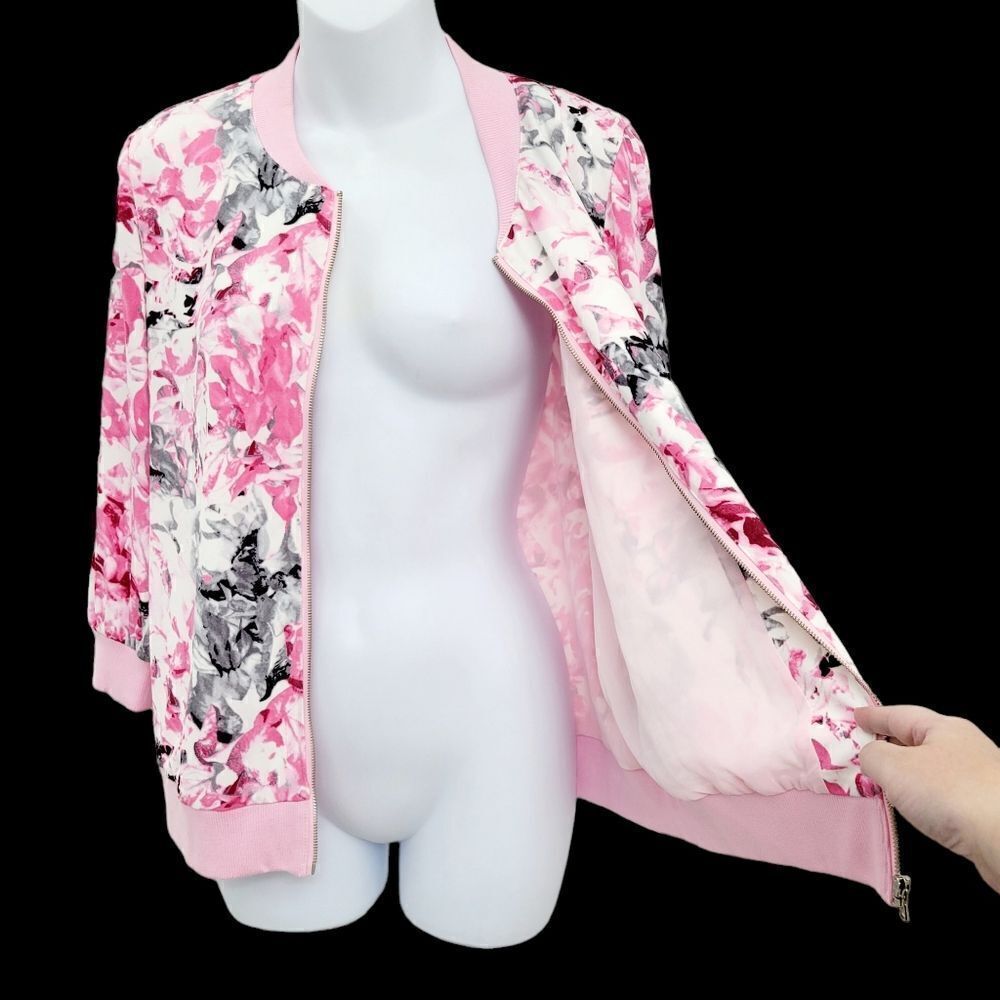 2/$20 Vintage 90s Pink Floral Pattern Zip Up Jacket Top Size: M